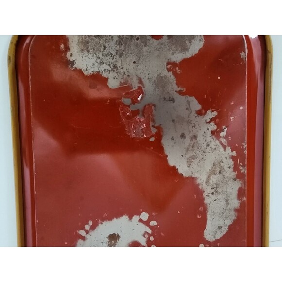 Vintage Red Metal Tray Mustard Yellow Daffodils Green Leaves 14" x 9" - Picture 5 of 12